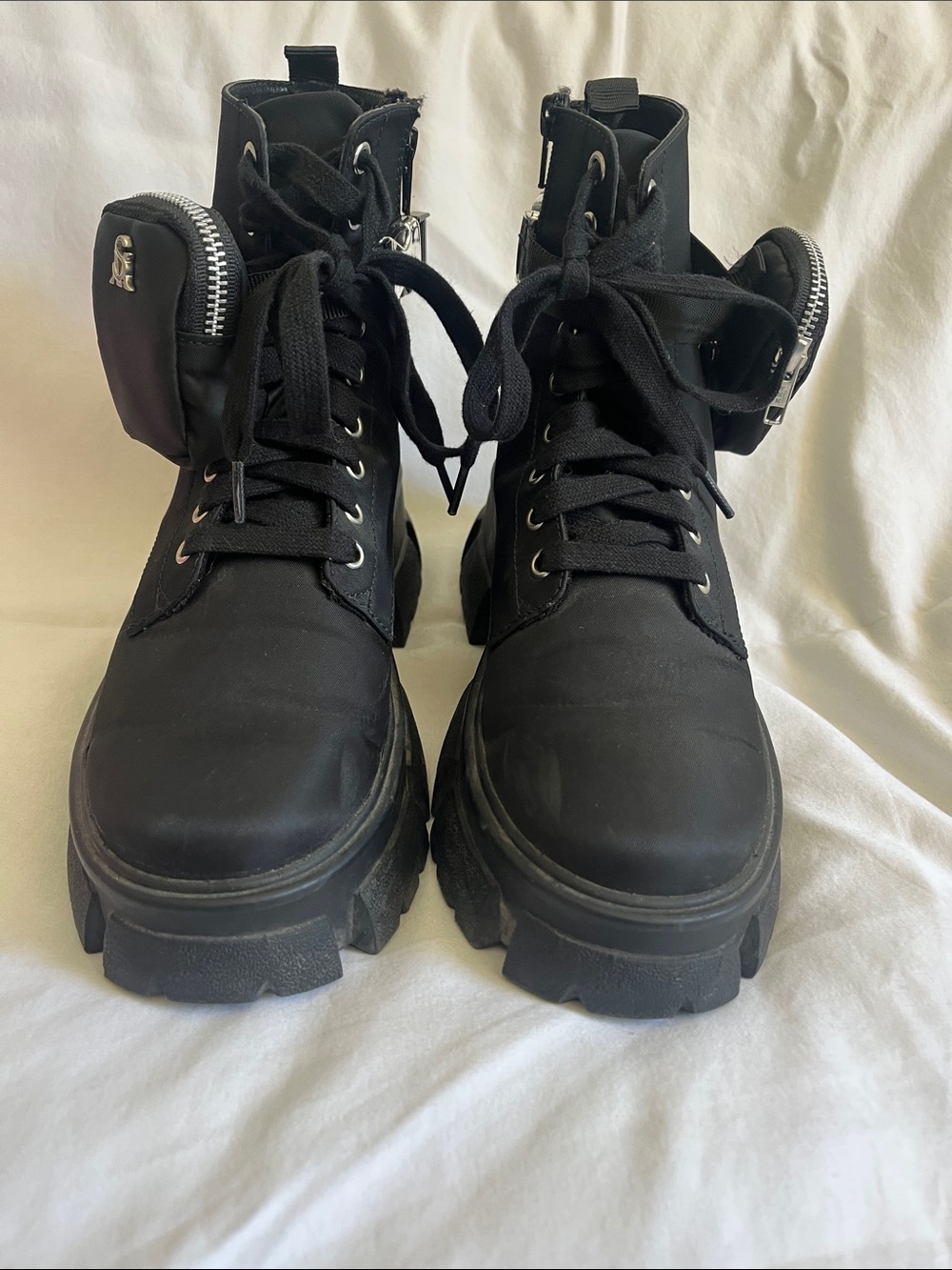 Steve Madden Tanker-P Black Boots with Removable Zip Pouches